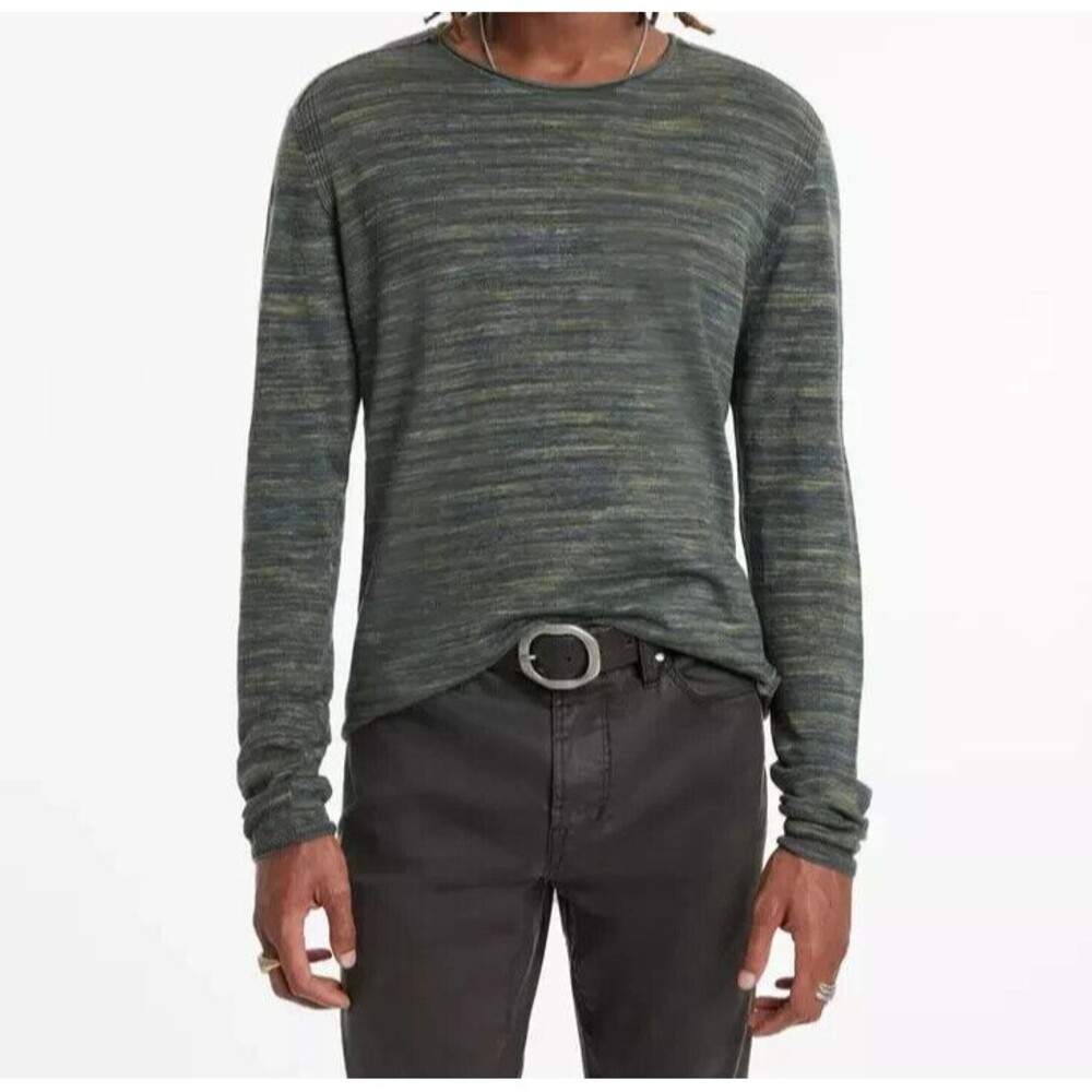 JOHN VARVATOS Shirt Mens XL Blue Pullover Crew Space Dye Linen Cotton OMAR $228